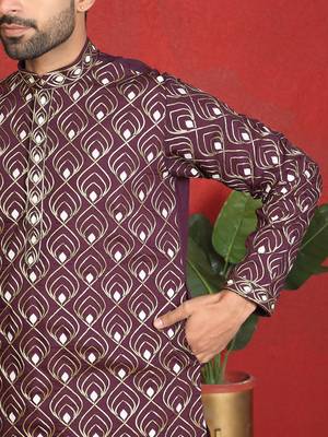 ethnic cotton silk embroidered thread work wine kurta 5