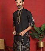 cotton silk zari placement embroidered detail daman work black kurta
