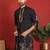 cotton silk zari placement embroidered detail daman work black kurta
