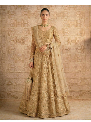 Golden Butterfly Net fabric with Embroidered, Resham, Sequence, Thread work Lehengas For Your Wedding Look 2