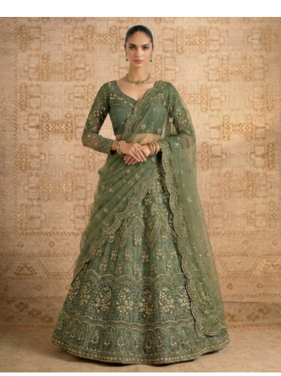 Green Butterfly Net fabric with Embroidered, Resham, Sequence, Thread work Lehengas For Your Wedding Look 1
