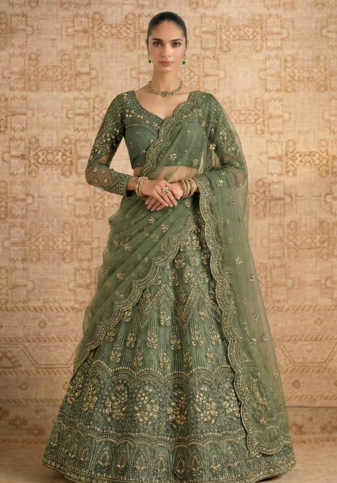 Green Butterfly Net fabric with Embroidered, Resham, Sequence, Thread work Lehengas For Your Wedding Look