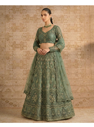 Green Butterfly Net fabric with Embroidered, Resham, Sequence, Thread work Lehengas For Your Wedding Look 2