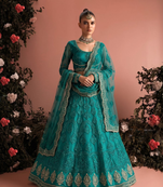 Teal Blue Net Embroidered Wedding-Wear Reception Lehenga Choli For Women's