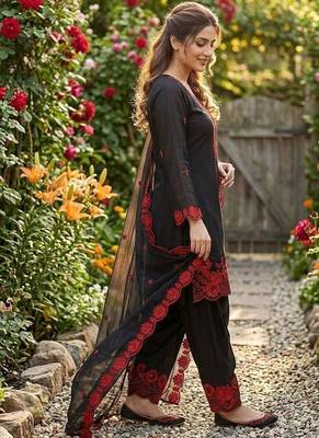 Red crape silk farshi salwar suit with organza dupatta 3