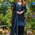 Blue crape silk farshi salwar suit with organza dupatta
