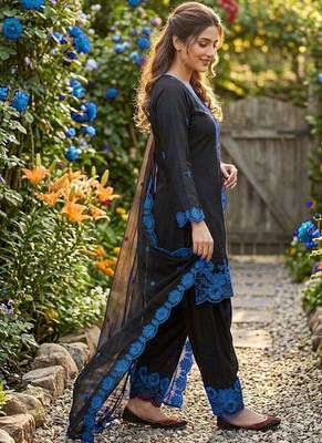 Blue crape silk farshi salwar suit with organza dupatta 3