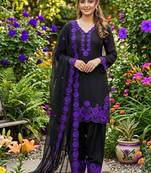 Purple crape silk farshi salwar suit with organza dupatta