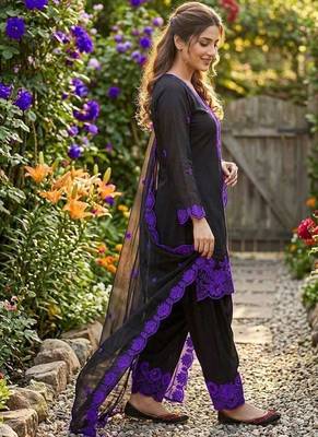 Purple crape silk farshi salwar suit with organza dupatta 2
