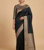 Black Colour Semi Silk Banarasi Saree with  plain anchal border  work