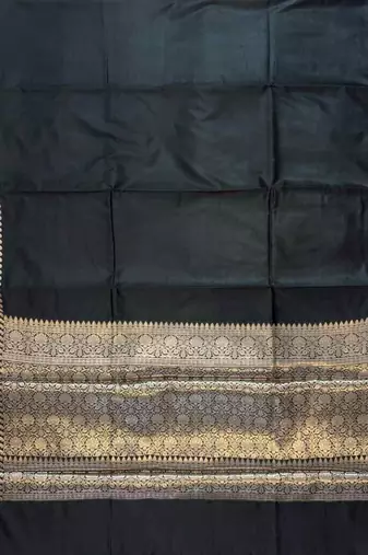 Black Colour Semi Silk Banarasi Saree with  plain anchal border  work