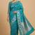 Turquoise Semi Silk Banarasi Saree With Floral Zari Work