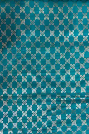 Turquoise Semi Silk Banarasi Saree With Floral Zari Work
