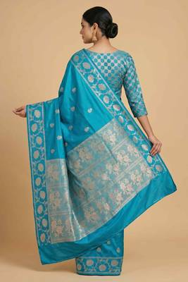 Skyblue Semi Silk Banarasi Saree With  Floral Zari Work 2