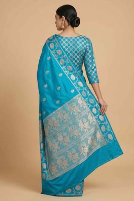 Skyblue Semi Silk Banarasi Saree With  Floral Zari Work 3
