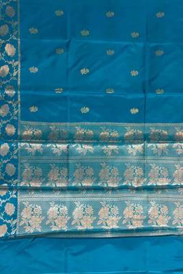 Skyblue Semi Silk Banarasi Saree With  Floral Zari Work 4