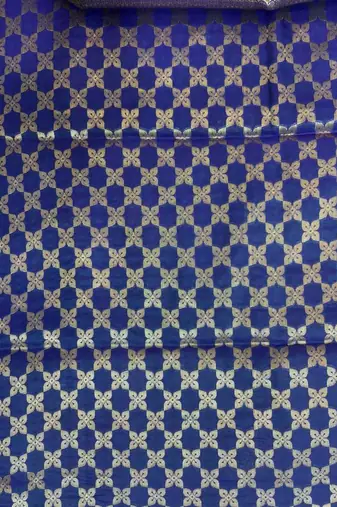 Royal Blue Semi Silk Banarasi Saree With  Floral Zari Work