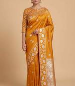 Banarasi semi silk saree in orange colour with  floral zari  work