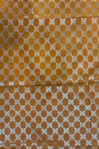 Orange Semi Silk Banarasi Saree With  Floral Zari Work