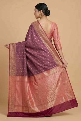 Rosegold Semi Silk Banarasi Saree With Floral Zari Work 2