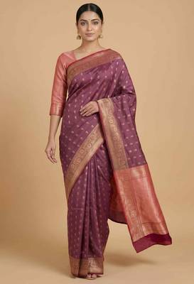 Rosegold Semi Silk Banarasi Saree With Floral Zari Work 3