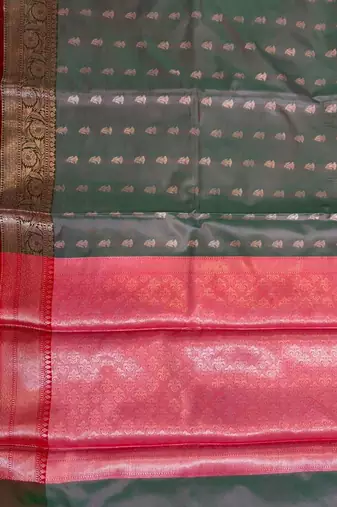Grey Semi Silk Banarasi Saree  With  Floral Zari Work