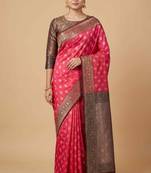 Fusia Pink Semi Silk Banarasi Saree With Floral Zari Work