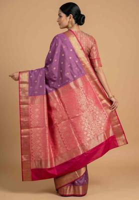 Lavender Semi Silk Banarasi Saree With Floral Zari Booti Work 2