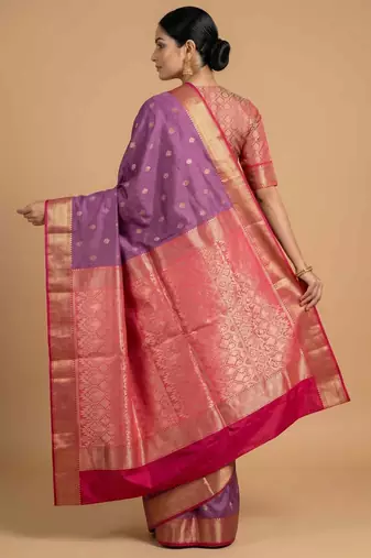 Lavender Semi Silk Banarasi Saree With Floral Zari Booti Work