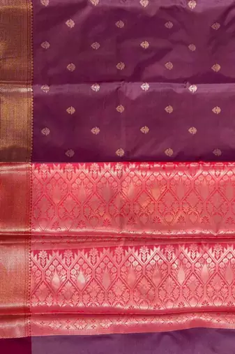 Lavender Semi Silk Banarasi Saree With Floral Zari Booti Work