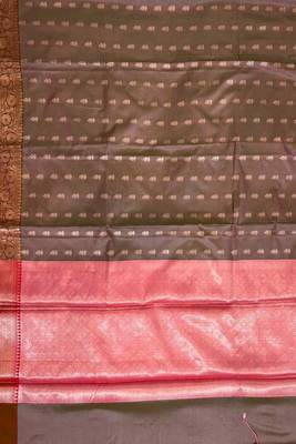 Light Brown Semi Silk Banarasi Saree With Floral Zari Booti Work 4