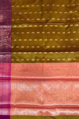 Mehendi Semi Silk Banarasi Saree With Floral Zari Booti Work 4