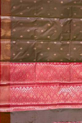 Brown Semi Silk Banarasi Saree With Floral Zari Booti Work 4