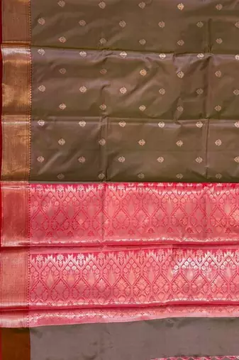 Brown Semi Silk Banarasi Saree With Floral Zari Booti Work