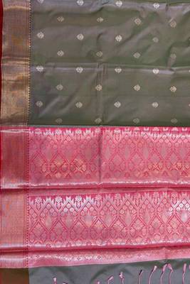 Seagreen Semi Silk Banarasi Saree With Floral Zari Booti Work 4