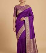 Purple Semi Silk Banarasi Saree With Plain Anchal Border Work