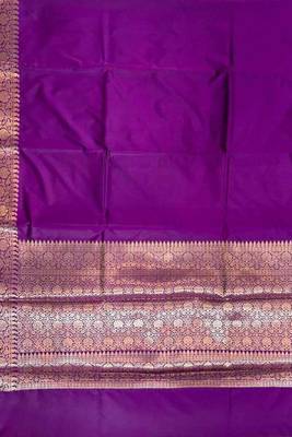Purple Semi Silk Banarasi Saree With Plain Anchal Border Work 4