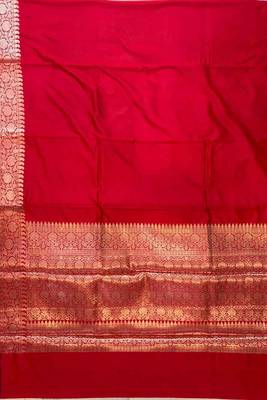 Red Semi Silk Banarasi Saree With Plain Anchal Border Work 5