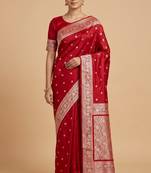 Red Semi Silk Mashru Banarasi Saree With Silver Zari Booti Work