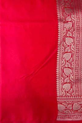 Red Semi Silk Mashru Banarasi Saree With Silver Zari Booti Work 5
