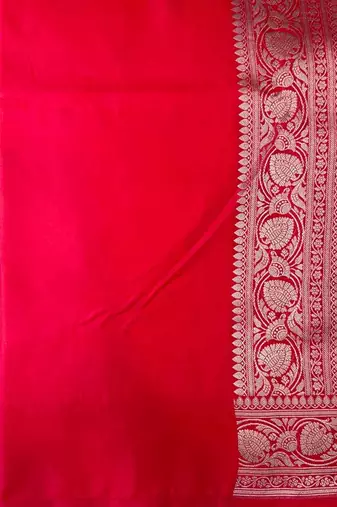 Red Semi Silk Mashru Banarasi Saree With Silver Zari Booti Work
