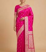 Ranipink Semi Silk Mashru Banarasi Saree With Silver Zari Booti Work