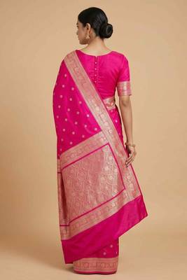 Ranipink Semi Silk Mashru Banarasi Saree With Silver Zari Booti Work 2