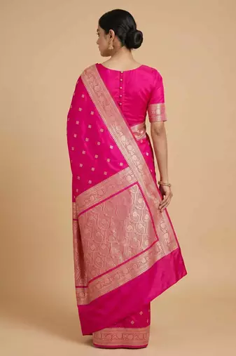 Ranipink Semi Silk Mashru Banarasi Saree With Silver Zari Booti Work