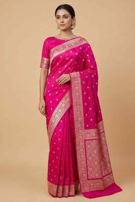 Ranipink Semi Silk Mashru Banarasi Saree With Silver Zari Booti Work 3