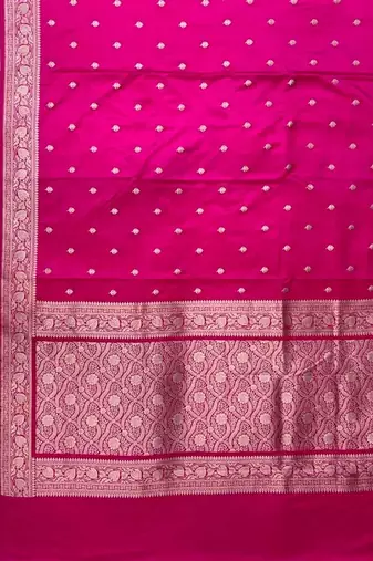Ranipink Semi Silk Mashru Banarasi Saree With Silver Zari Booti Work