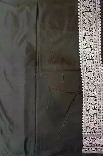 Black Semi Silk Mashru Banarasi Saree With Silver Zari Booti Work
