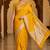 Mustard Yellow Semi Silk Mashru Banarasi Saree With Silver Zari Booti Work