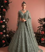 Seag Green Net Embroidered Wedding-Wear Reception Lehenga Choli