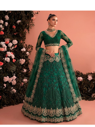 Green Butterfly Net fabric with Embroidered, Resham, Sequence, Thread work Lehengas For Your Wedding Look 2